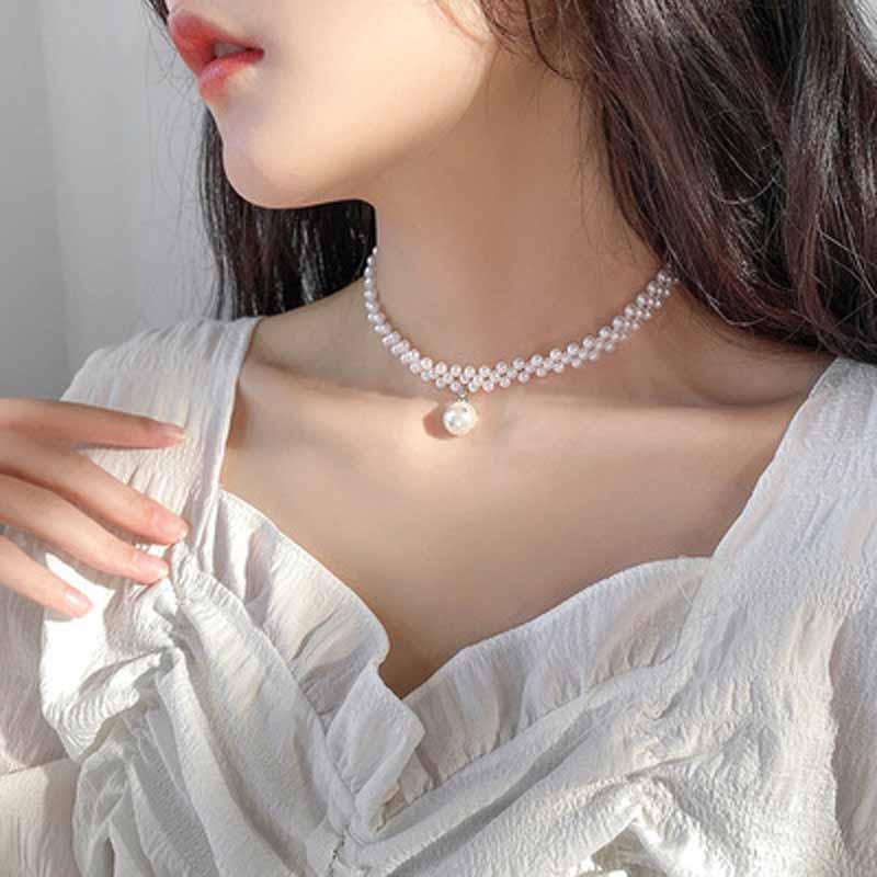 Chokers 2021 Fashion Short Style Pearl Clavicle Chain Fairy Temperament Versatile Simple Alloy Geometric Round Trend Necklace For Women