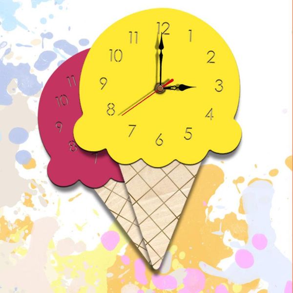 Wall Clocks Ice Cream Colorful Fashion Creative Room Desk Ornament Concise Styles Clock Silent Wooden For Home Living