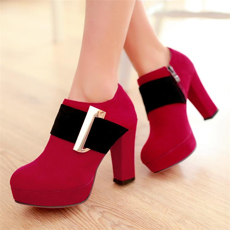 Dress Shoes PXELENA Fashion Women Pumps 2021 Spring Autumn Chunky Block Thick High Heels Ladies Office Round Toe Buckle Mixed Color