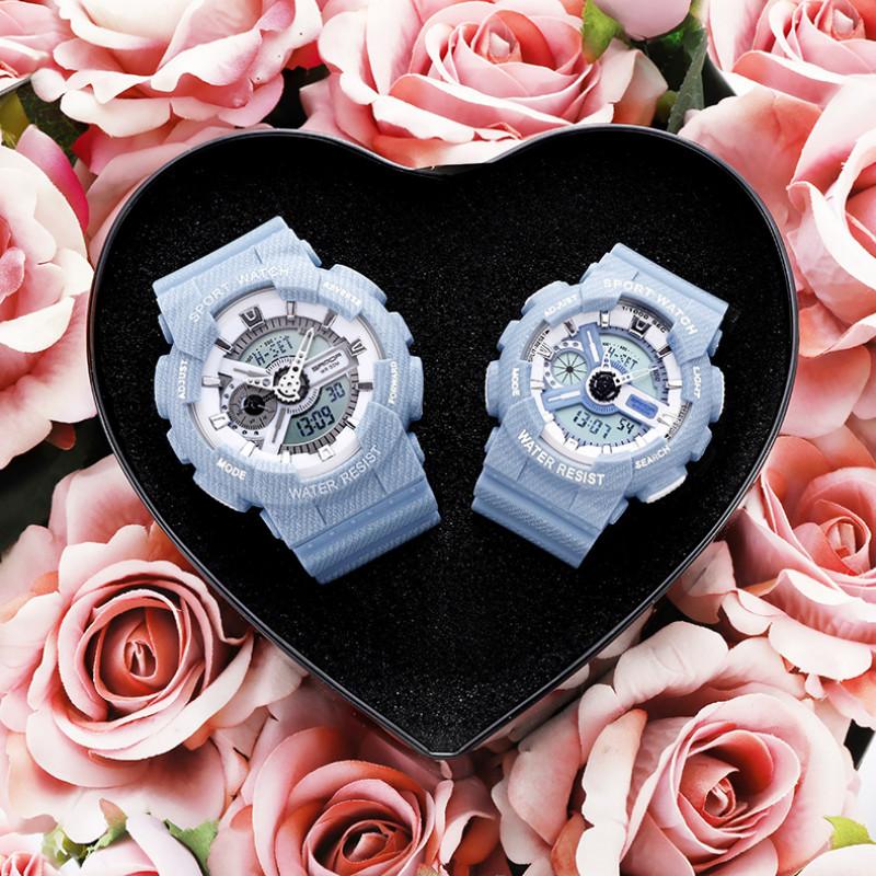 Wristwatches Sanda Denim Texture Digital Couple Watch Sports Waterproof Men Fashion Unique Women Watches Valentine&#039;s Day Gift Relojes