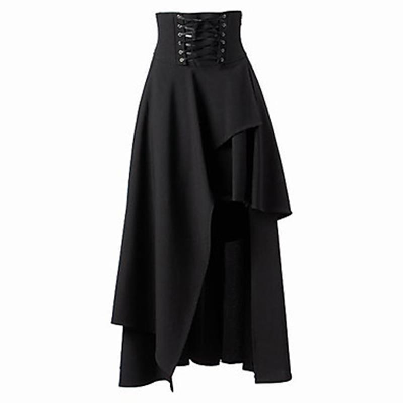 Spring Gothic Polyester Steampunk Womens Skirts Costume Clothing Retro Vintage High Waist Long Maxi Ruffle Burlesque Skirt