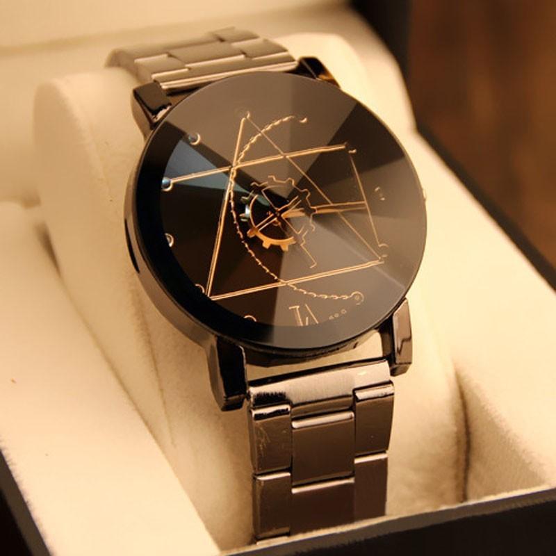 Wristwatches Cool Gear Turntable Second Hand Geometric Pattern Gun Black Steel Nan Nv Couple&#039;s Watch Spot