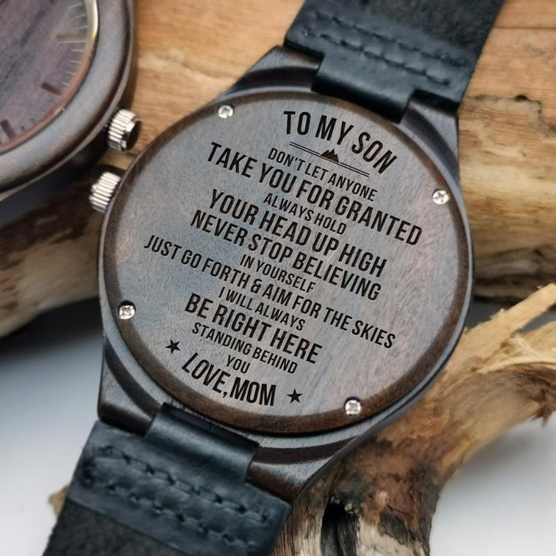 Wristwatches My Son-Fashion Automatic Quartz Sandalwood Men Watch Engravd LuminousWood Luxury WristWatch Birthday Graduation Gifts