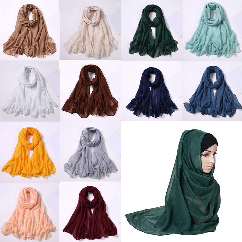 Scarves Turban Shawl Pure Color Women Scarf Large Size Hijab Wrap Islamic Headscarf 175*72cm Muslim Hijabs Female Fashion Hair