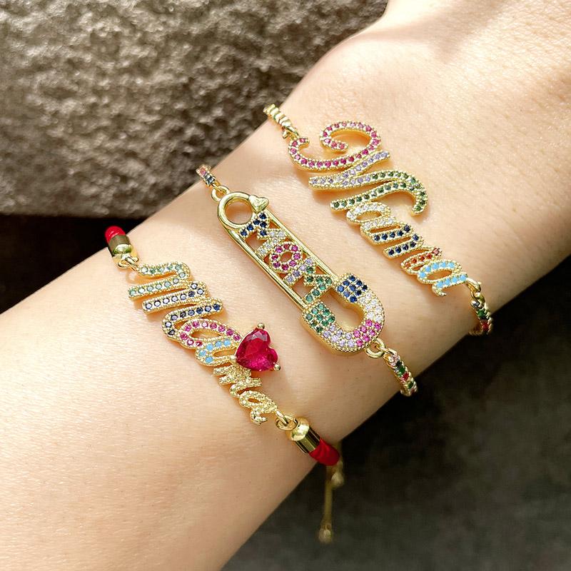 Charm Bracelets FLOLA Multicolor MaMa MoM For Women CZ Pave Zirconia Safety Pin Bracelet Bangle Wholesale Jewelry Gifts Brtd06