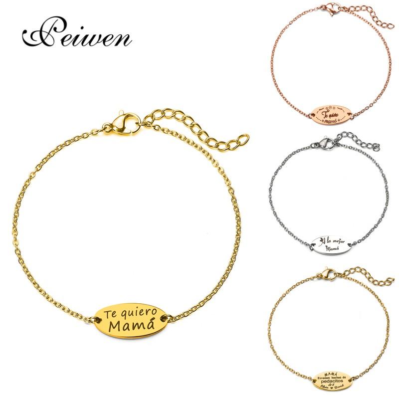 Link, Chain Spanish Te Quiero Mama Pendant Bracelet Stainless Steel Gold Silver Rose Color Bracelets For Women Love Mother Jewelry Gift