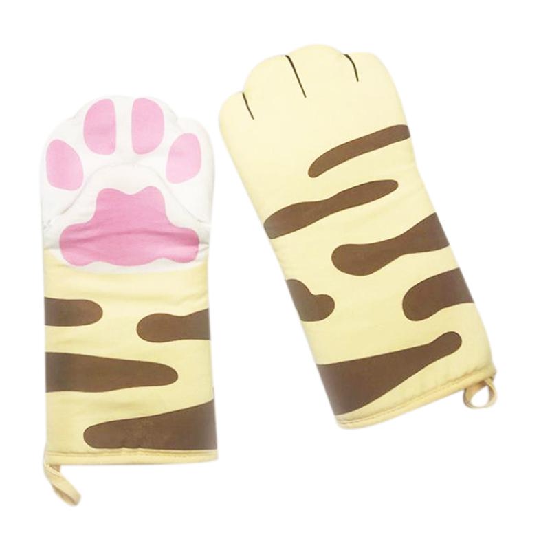 Oven Mitts 1 Pair Mitts,Cotton Lining- Heat Resistant Pot Holder Gloves,for Grilling,Baking,BBQ,Microwave,Yellow(Cat Foot)