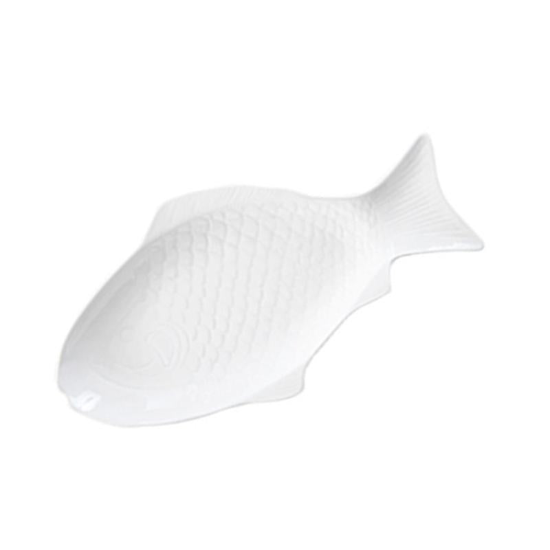 Dishes & Plates Ceramic Tableware Creative Plate Fish Shaped Dish Snack Storage Pan For Restaurant Home Dinner (11 Inches + White)