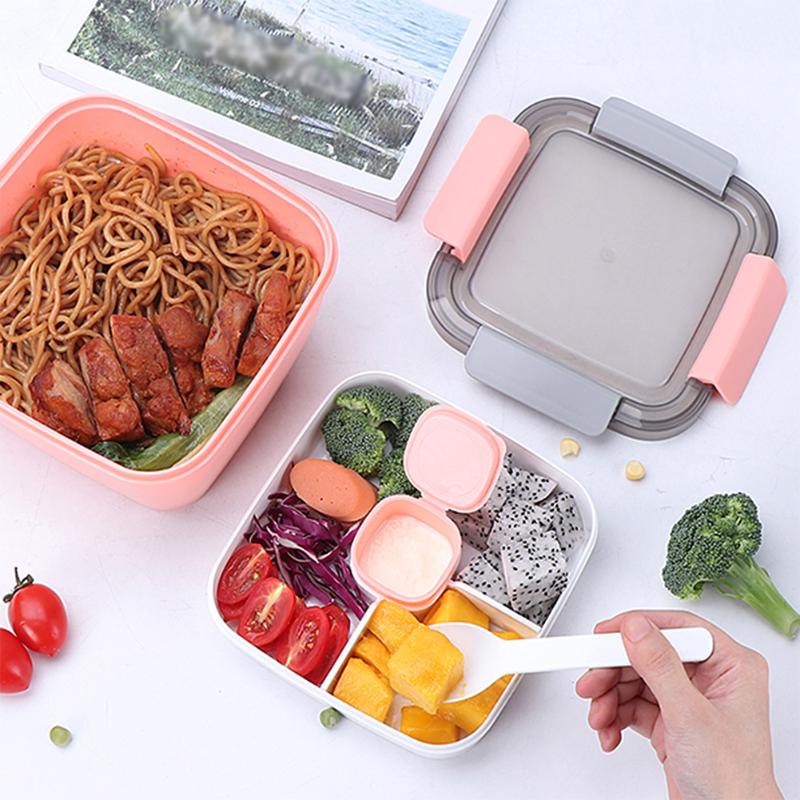 Dinnerware Sets Leak Proof Sealing Student Salad Office Worker Bento Portable Lunch Box Microwave Oven 3 Compartments With Lid To Go