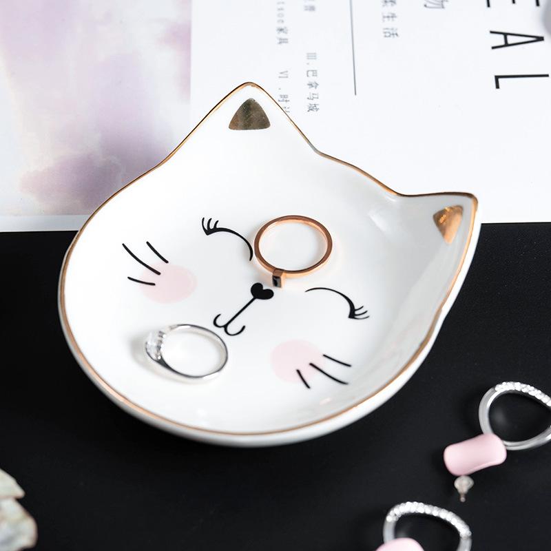 Dishes & Plates Nordic Creative Cat Cartoon Ceramic Plate Personality Fruit Japanese Dish Jewelry Storage
