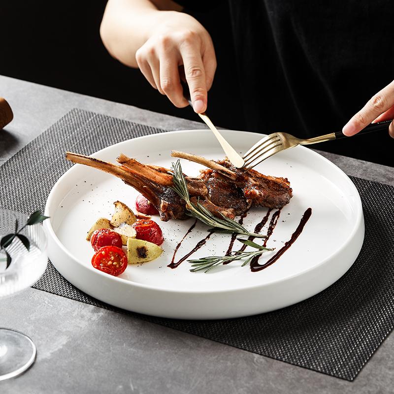 Dishes & Plates Nordic Simple Western Plate Straight Side Restaurant Main Meal Set Creative Ceramic Steak Fruit Tray Pizza