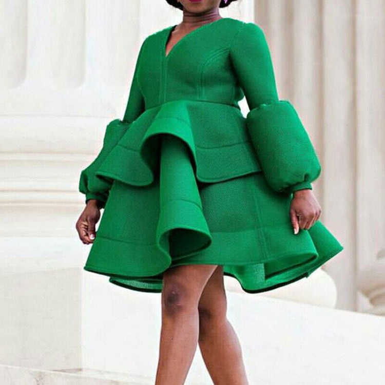 Two Piece Dress Women Dresses Party Green Long Sleeve High Waist A Line Pleat Female Christmas Spring Fashion African Femme Plus