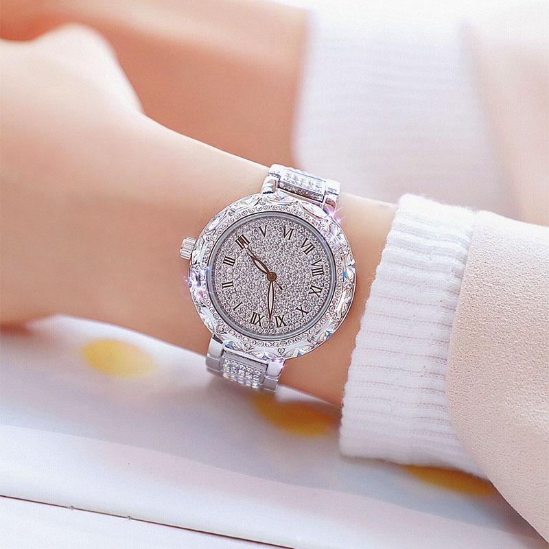 Wristwatches Lovers&#039; Gift Watches Luxury Women Bracelet Stainless Steel Diamond Crystal Dial Qaurtz Ladies Watch Relogio Feminino