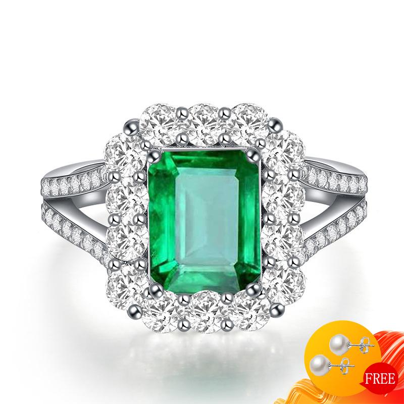 Cluster Rings Elegant Ring 925 Silver Jewelry Rectangle Shape Emerald Zircon Gemstone Open Finger Ornaments For Women Wedding Party Gift