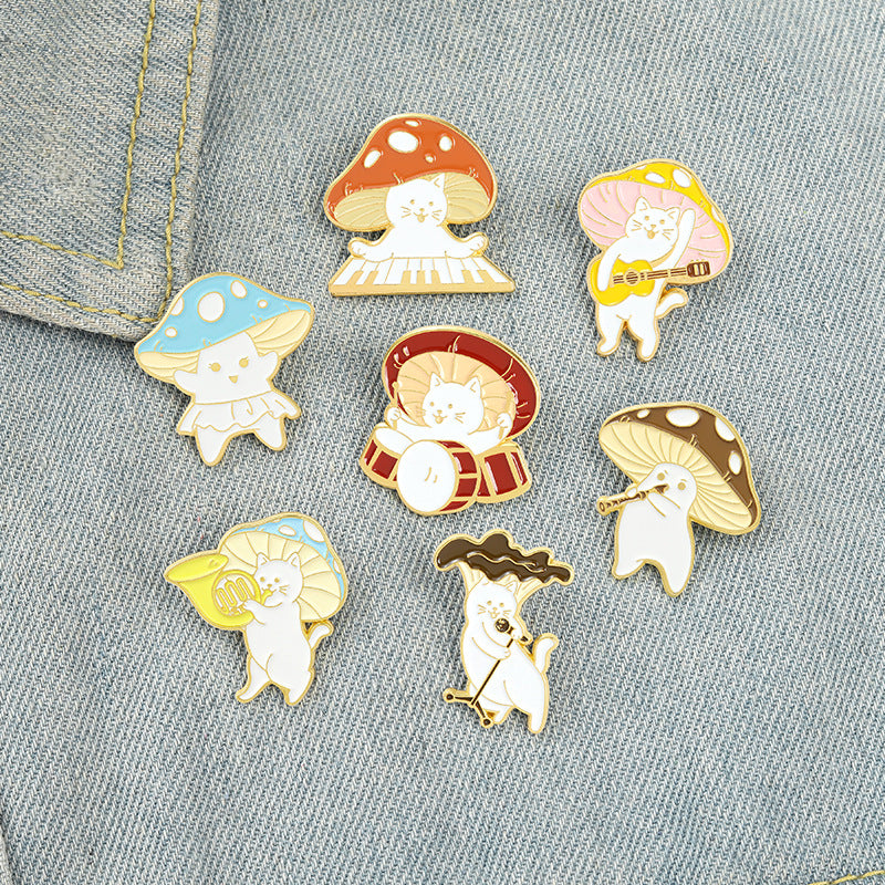 Colorful Mushroom Musical Instruments Pins Alloy Shii-take Modeling Collar Brooches Cartoon Children Music Festival Gift Clothing Badge Accessories