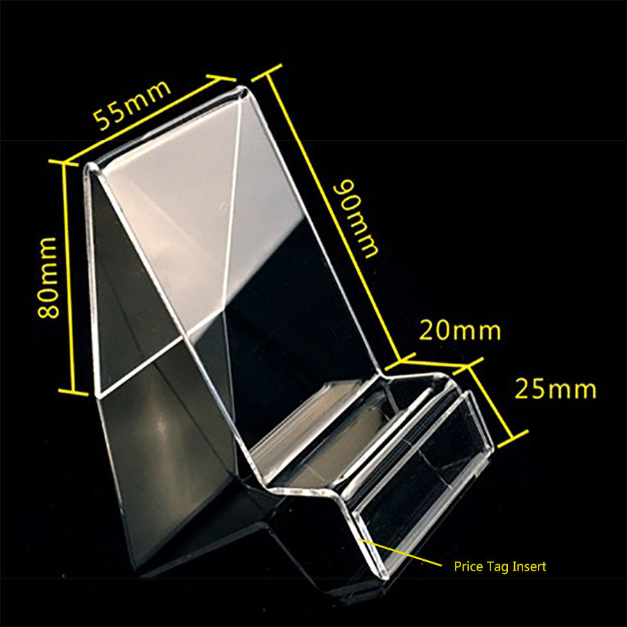 Transparent Acrylic Cell Phone Battery Display Stand Holders Clear Desktop Rack Easel Universal Bracket Kickstand with Label Insert for iPhone Samsu