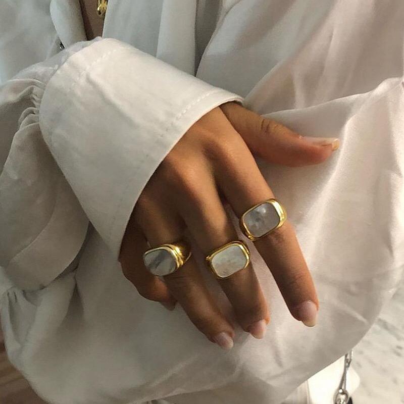 Cluster Rings Matching 2021 Trend Large Small Square White Opal Men&#039;s Ring 18k Gold Plated Mom Gifts Stainless Steel Jewelry For Women