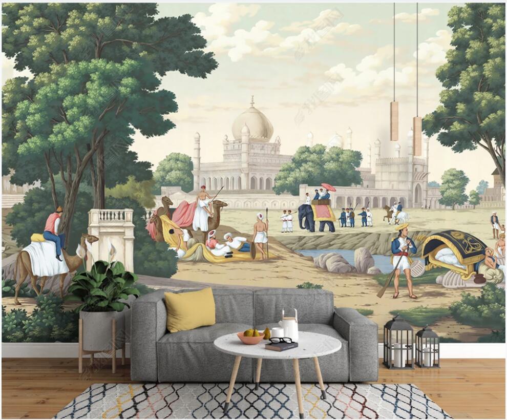 3d wallpaper on the wall custom photo mural Vintage hand drawn Southeast Asian castle camel pastoral living room home decor 3d wall murals wallpaper