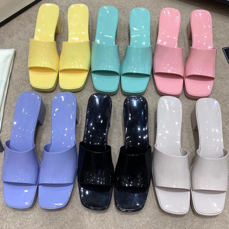 Slippers 2021 Summer Women Rubber High Heel Slide Sandal Designer Sandals Slipper Candy Colors Outdoor Beach Slides Flip Flop