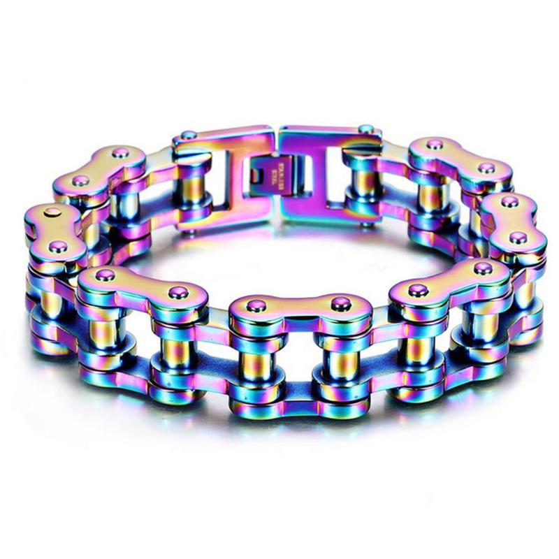 Link, Chain 19mm Heavy Punk Rock Men&#039;s Rainbow Blue Bike Biker Motorcycle Bracelet Jewelry Titanium Steel Bicycle Bangle Boys