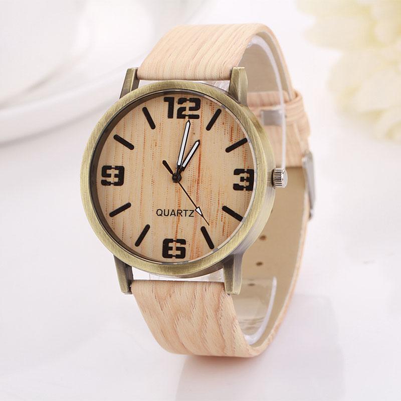 Wristwatches Fashion Wood Watches Men Casual Grain Leather Band Quartz Watch Relogio Masculino Reloj Hombre Erkek Kol Saati