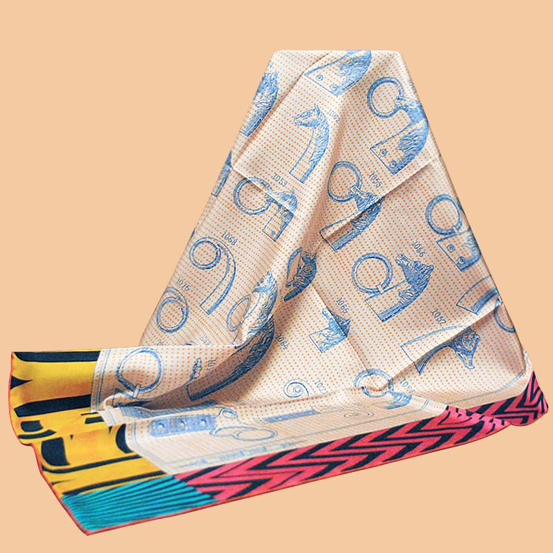 Scarves HuaJun 2 Store|| I Also Really Like This Hard Goods &quot;Manufacture De Boucleries Detail&quot; 90 Silk Square Scarf Twill Inkjet