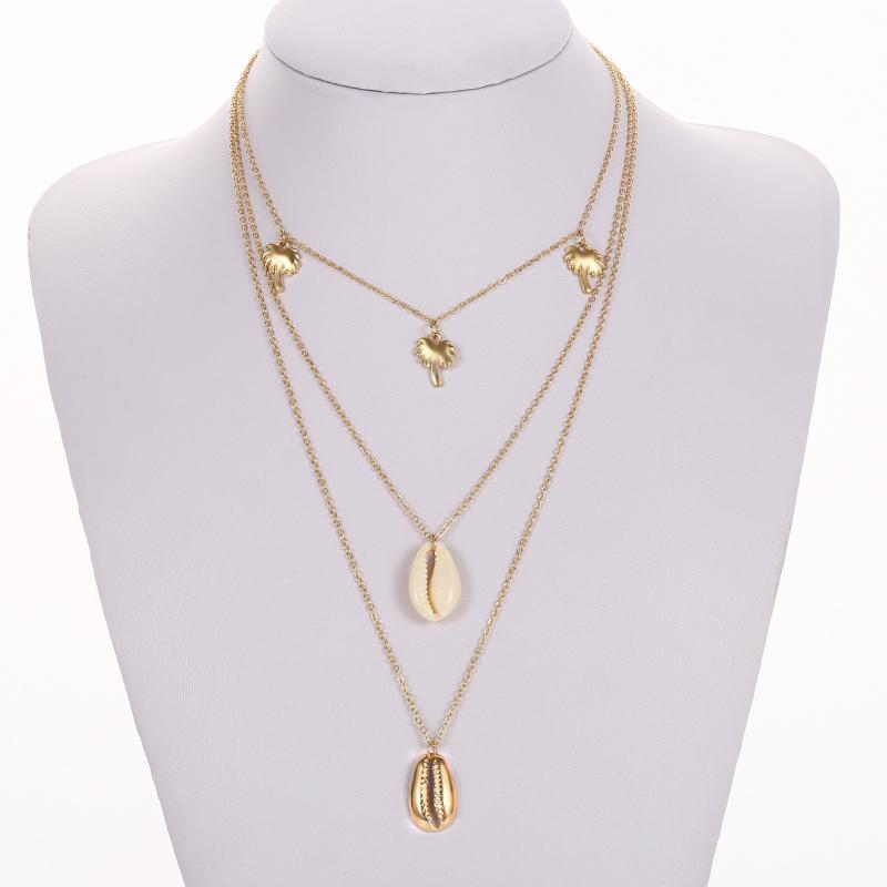 Chokers Creative Wild Sea Style Geometric Accessories Women Simple Coconut Tree Shell Pendant Multi-layer Necklace CX626