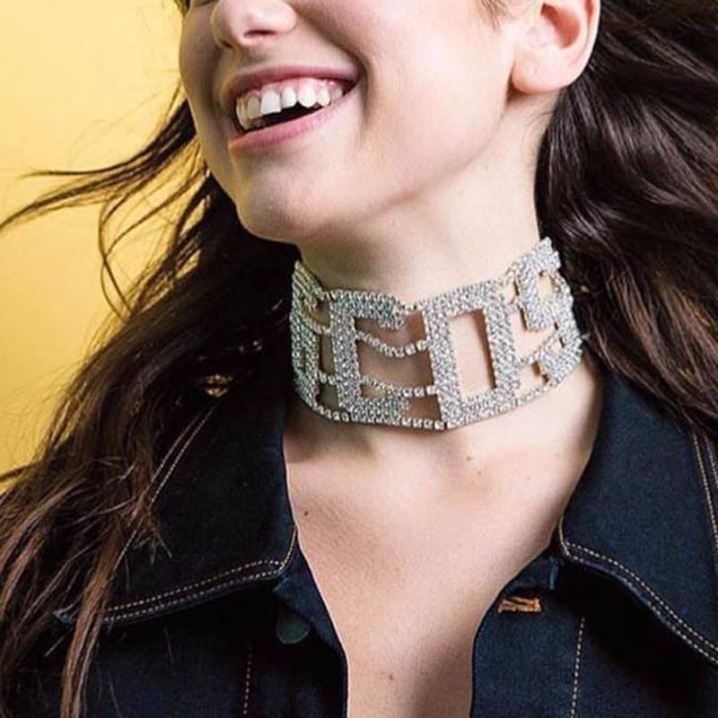 Chokers European And American Temperament Wild Rhinestone English Letter &quot;GCDS&quot; Decorated Choker Necklace