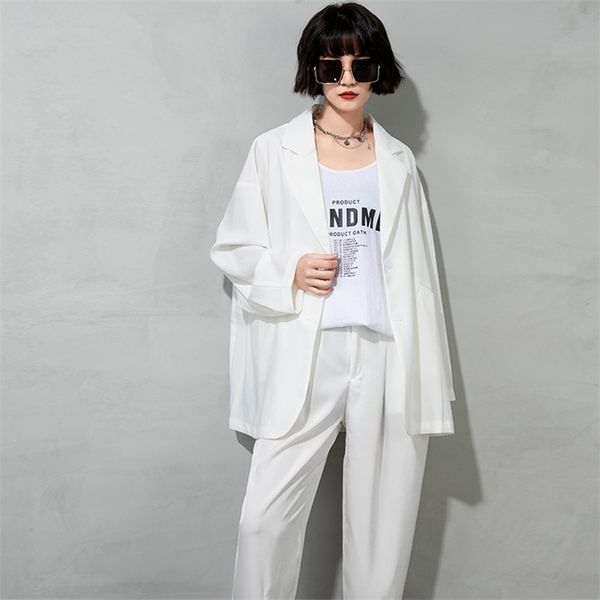 Spring Summer Fashion Blazer Women Solid Casual Loose Woman Jacket Notched Collar Long Sleeve Simple Coat 210519