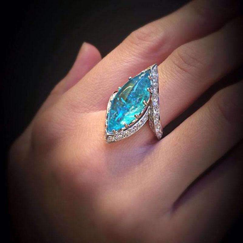 Cluster Rings 2021 Exquisite Sky Blue Stone Female Water Drop Ring Natural High Quality Jewelry Gift For Women