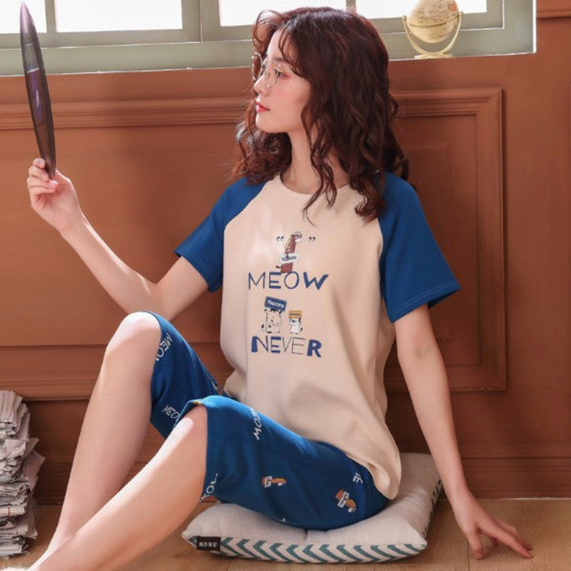 Women&#039;s Sleepwear Spring Summer Pyjamas Set Short Sleeve Cropped Pant Cotton Pajamas for Women Cute Loose Student&#039;s Sleepwear Pijama Mujer