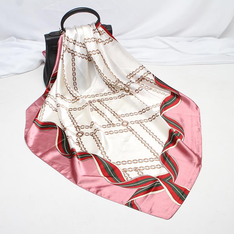 Scarves FXAASS Bandana Women Hijab Square Scarf Fashion Ladies Retro Luxury Silk Shawls Ribbon Striped 90*90cm Cape Headscarf