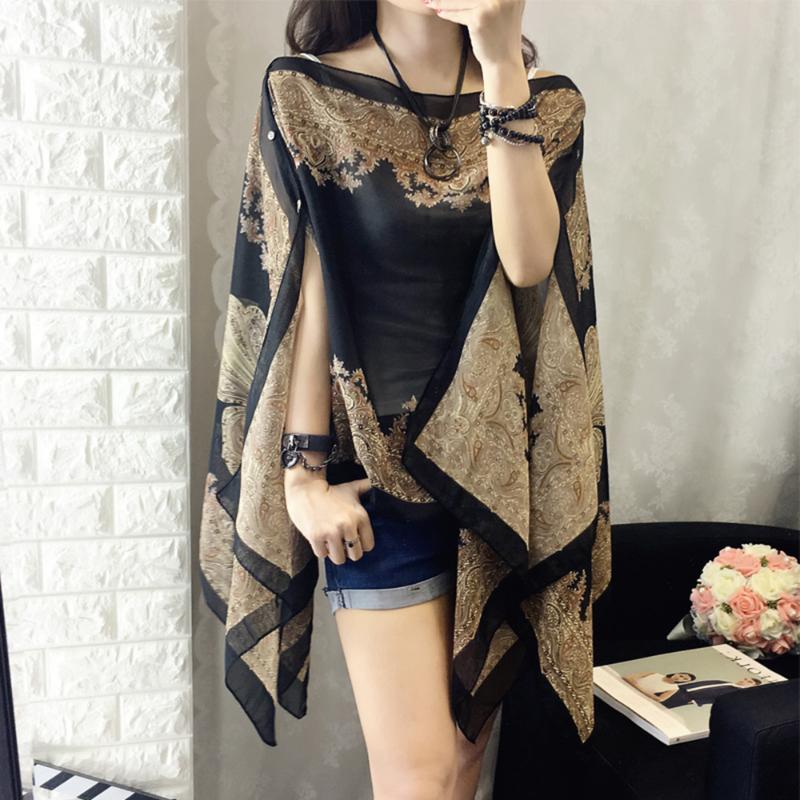 Scarves Women Bikini Cover Up Sunscreen Scarf Shawl Chiffon Poncho Printed Sun Protection Beach Soft Comfortable Wrap Shawls