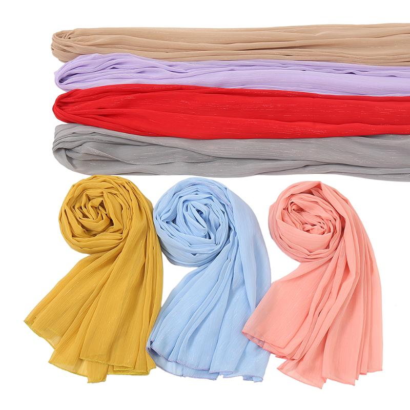 Scarves Arrival Crinkle Chiffon Shawls Hijabs Scarf Glitter Pleated Head Wraps Fashion Muslim Turbans Large Headscarf 1PC Retail