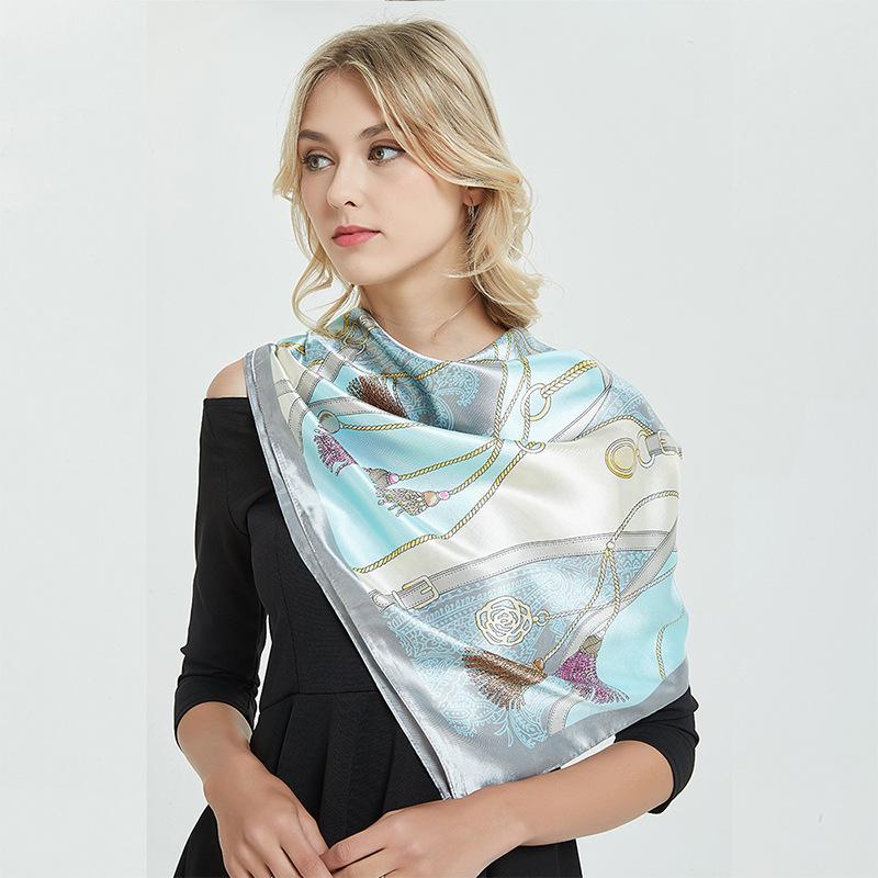 Scarves Autumn And Winter High Quality Silk Scarf Women, Small Tassel Office Shawl Scarf, Large Square Printing 90*90cm