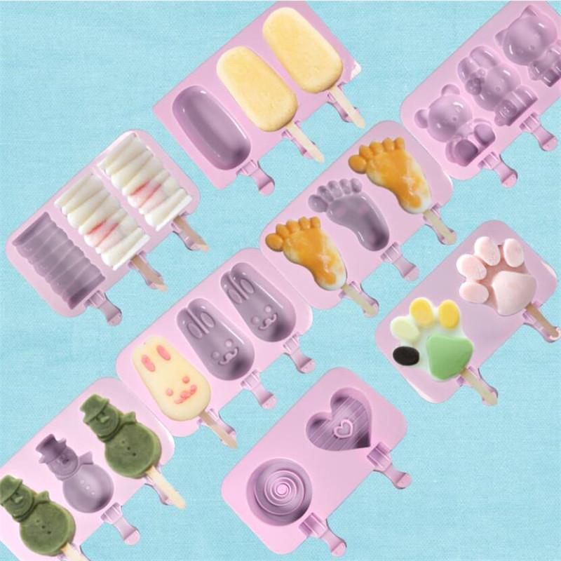 Baking Moulds Silicone Ice Cream Mold Popsicle Molds Cube Tray DIY Homemade Cartoon Maker Mould With Stick