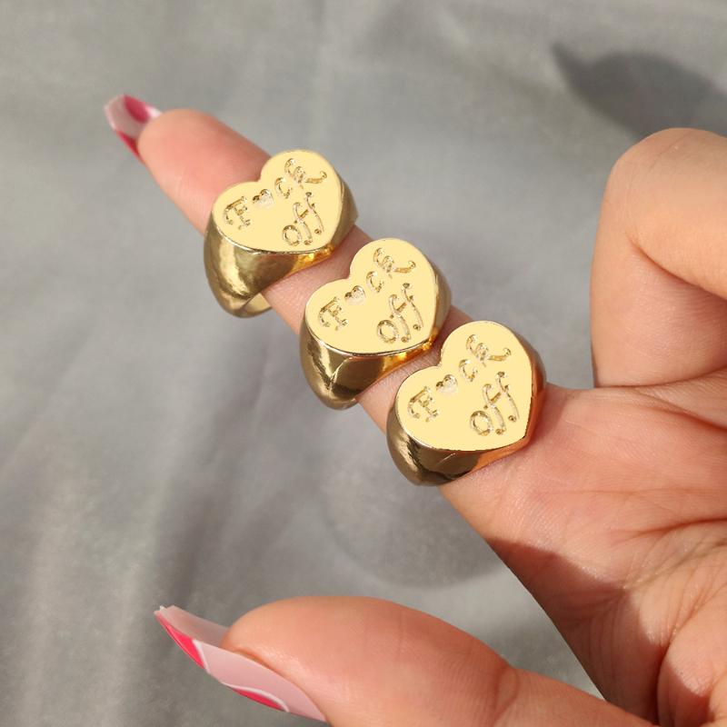 Wedding Rings JUST FEEL Gold Silver Color Heart Carved Letter For Women Round Square Geometric Metal 2021 Trendy Jewelry Gift