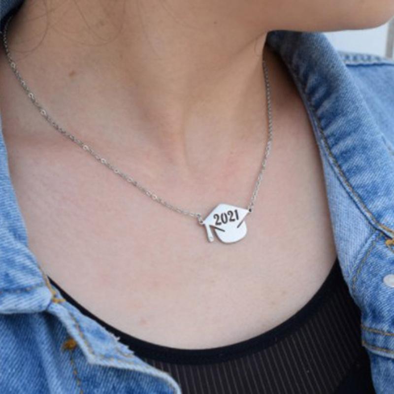 Pendant Necklaces Hat Graduation Necklace For Women Friends Gifts Minimalist Jewelry Stainless Steel Bracelet