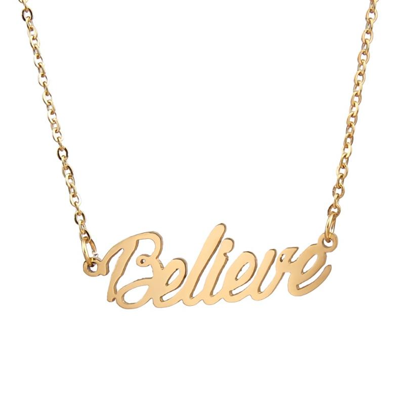 Pendant Necklaces Believe Name Necklace Personalised Stainless Steel Women Choker 18k Gold Plated Alphabet Letter Jewelry Friends Gift