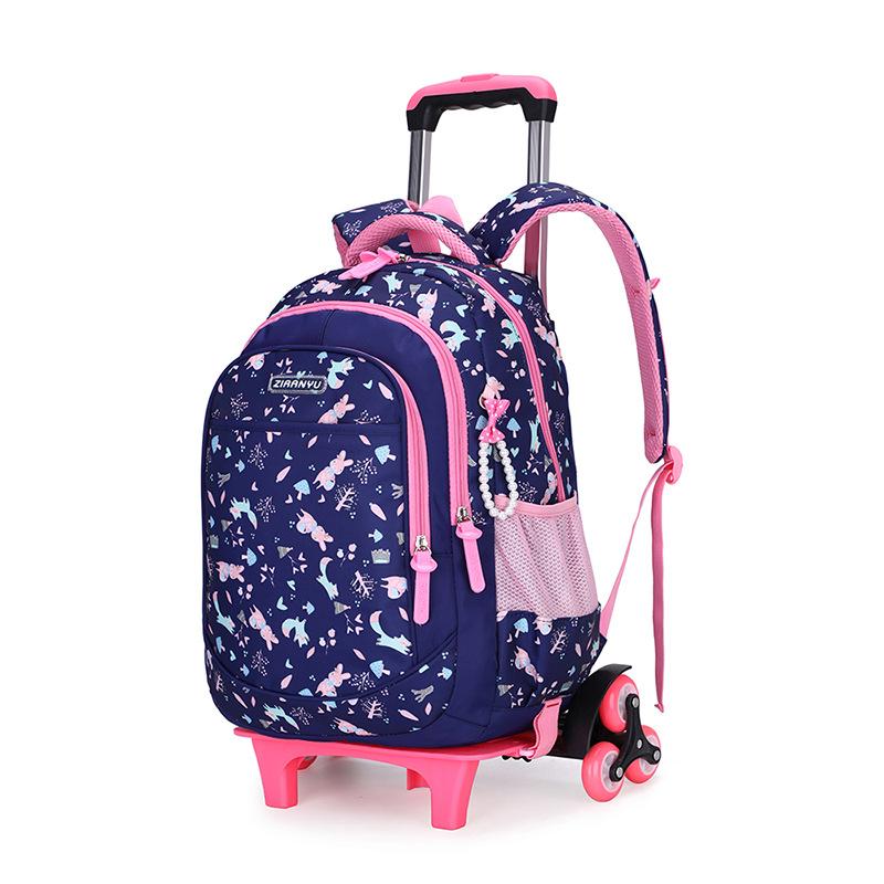 School Bags Detachable Wheeled Bag Girls Backpack Mochila Escolar Student Books Flower Print Children Trolley