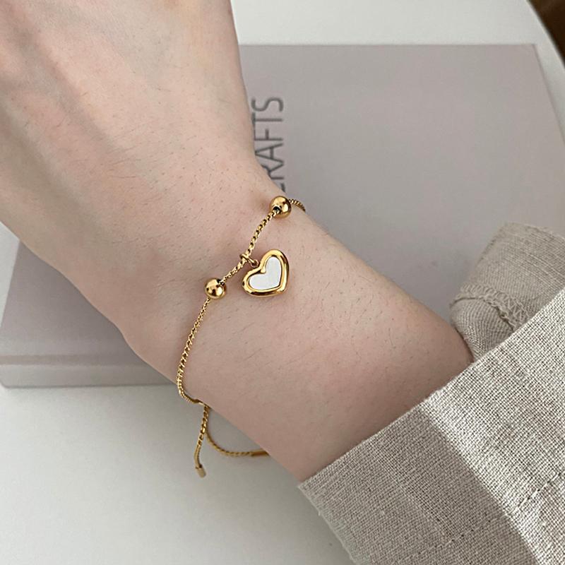 Link Chain Lifefontier Shell Love Heart Bracelets For Women Gold Color Beads Adjustable Stainless Steel Rope Bracelet Jewelry GiftLink