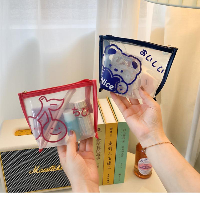 Cosmetic Bags & Cases Cute Bear Transparent Travel Bag Small Zipper Clear Makeup For Teens Girls Kawaii Lipstick Purses Mini Beauty Case