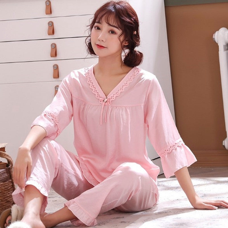 Women&#039;s Sleepwear High Grade Comfortable Tencel Cotton Pajamas Set 3-4 Sleeve Spring Summer Lounge Pijama Suit Loose V-neck Pyjama