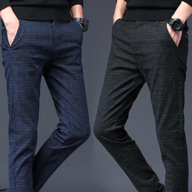 Men&#039;s Pants Plaid Mens Casual Straight Youth Trousers Spring Fashion Male Dress Suit Black Blue Man Leisure T03U