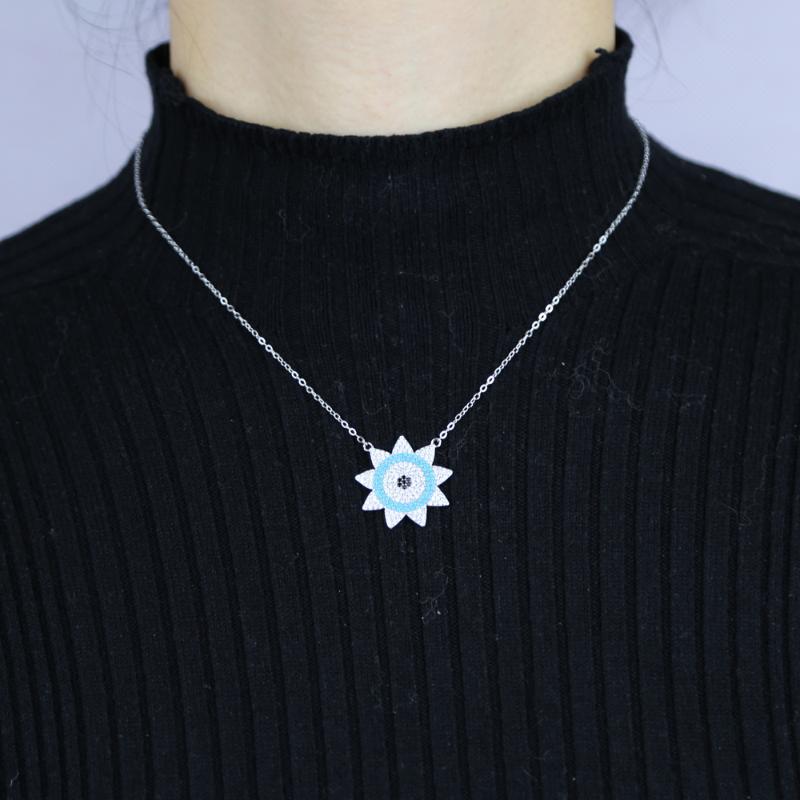 Pendant Necklaces High Quality 2021 Fashion Arrived Micro Pave Clear Cz Turquoises Silver Color Luxury Women Choker Necklace