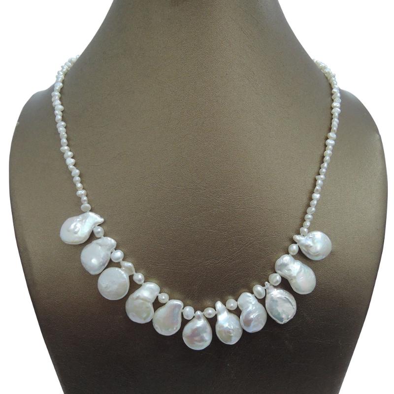 Chokers 100% NATURE FRESHWATER Baroque PEARL NECKLACE ,925 Silver Clasp ,big Size 12-15 Mm