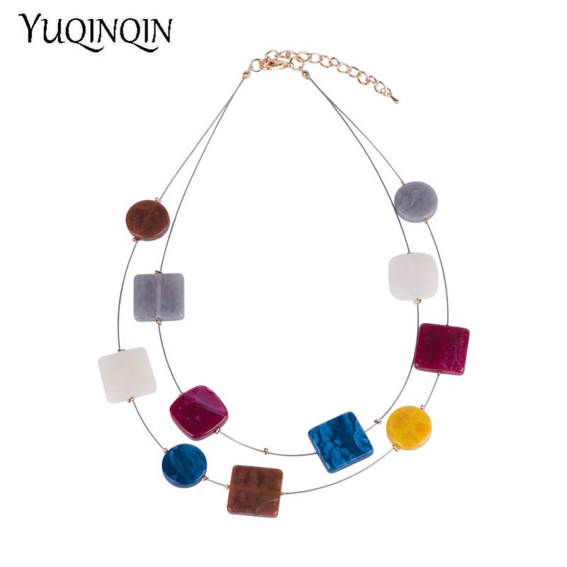 Chokers Classic Fashion Acrylic Necklaces For Women With Colorful Resin Geometric Pendants Metal Long Chains Party Jewelry