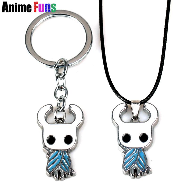 Chokers Game Hollow Knight Choker Necklace Keyring Stainless Steel Keychain Pendant Jewelry Fans Gift Charm Accessories Souvenir