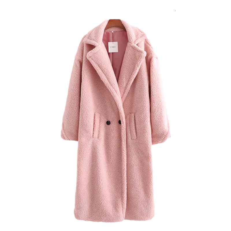 Women&#039;s Trench Coats Elegant Women Grain Cashmere Overcoat Fashion Ladies Turn Down Collar Streetwear Female Chic Solid Pink Outer