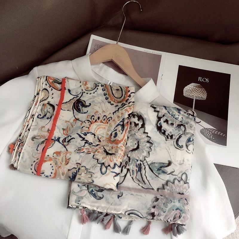 Scarves Women Viscose Scarf Spain Cashew Floral Tassel Shawls And Echarpes Autumn Wrap Neck Scarfs Female Muslim Stole
